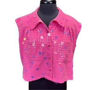 Queen of Sparkles Hot Pink Checker Sequin Sleeveless Jacket Size S